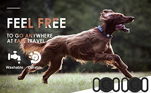 Air-Tag Dog Collar,Silicone Case for GPS Tracking Finder,Protective Cover Compatible with Apple Air-Tag,Safety and Anti-Lost,Dog Collar Cat Loop Holder Pet Accessories (Black-Black)