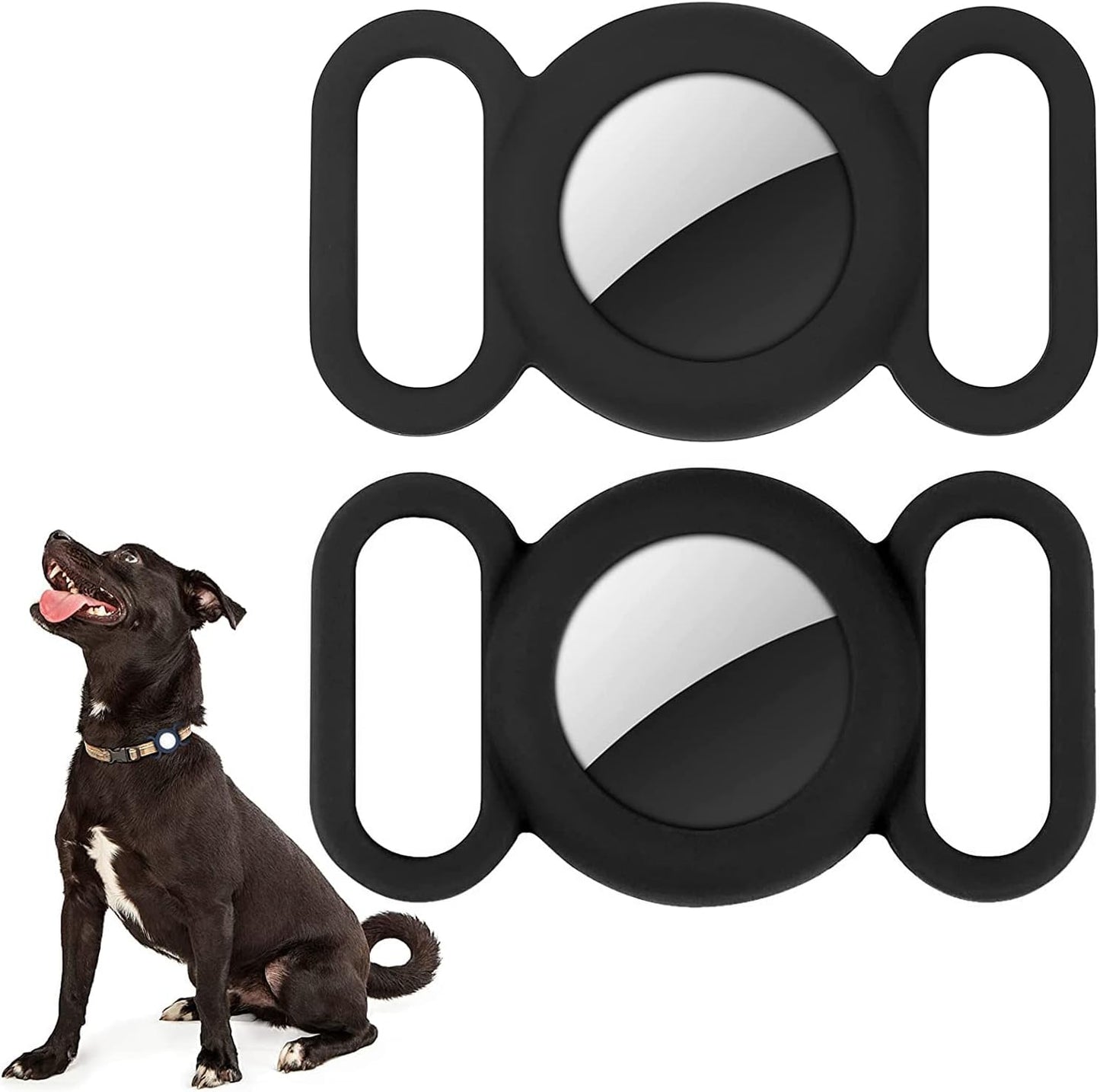 Air-Tag Dog Collar,Silicone Case for GPS Tracking Finder,Protective Cover Compatible with Apple Air-Tag,Safety and Anti-Lost,Dog Collar Cat Loop Holder Pet Accessories (Black-Black)