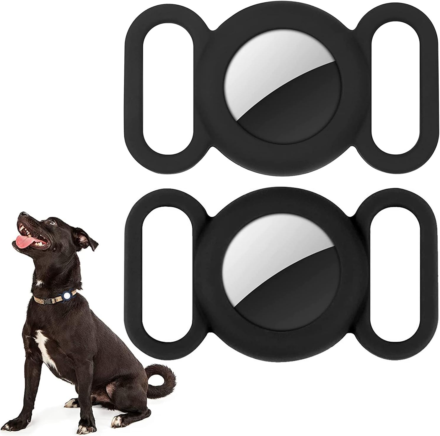 Air-Tag Dog Collar,Silicone Case for GPS Tracking Finder,Protective Cover Compatible with Apple Air-Tag,Safety and Anti-Lost,Dog Collar Cat Loop Holder Pet Accessories (Black-Black)