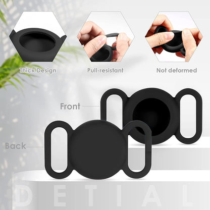 Air-Tag Dog Collar,Silicone Case for GPS Tracking Finder,Protective Cover Compatible with Apple Air-Tag,Safety and Anti-Lost,Dog Collar Cat Loop Holder Pet Accessories (Black-Black)