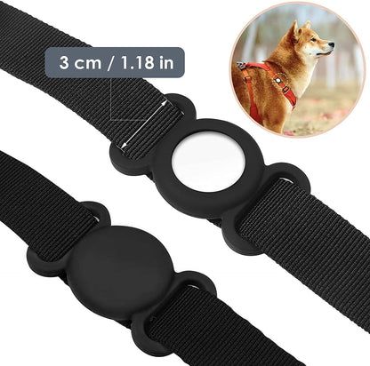Air-Tag Dog Collar,Silicone Case for GPS Tracking Finder,Protective Cover Compatible with Apple Air-Tag,Safety and Anti-Lost,Dog Collar Cat Loop Holder Pet Accessories (Black-Black)