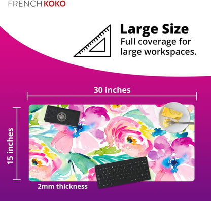 Large Mouse Pad Desk Mat Desk Pad Keyboard School Essentials Office Decor Big Extended Laptop Protector Computer Accessories Pretty Mousepad Women Girls Pink Flowers XL Gift